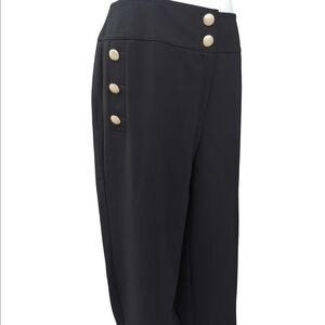 Chico's Nautical Black Dress Cropped Pants with Button Detail size 2.5 (14) NWT